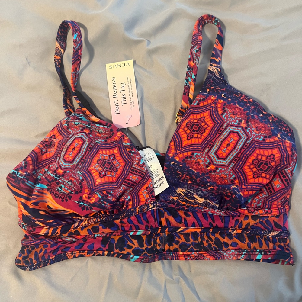VENUS Multicolor Patterned Swim Top Size 10 NWT